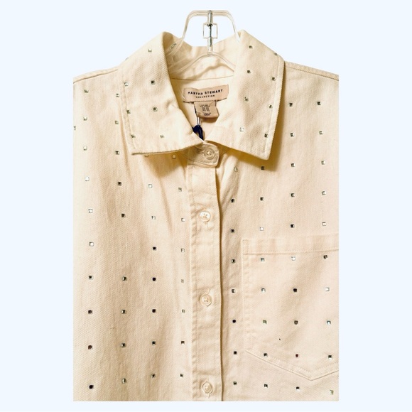 Martha Stewart Collection XS Ivory Rhinestone Oversized Shirt Shacket NWT - Picture 2 of 9